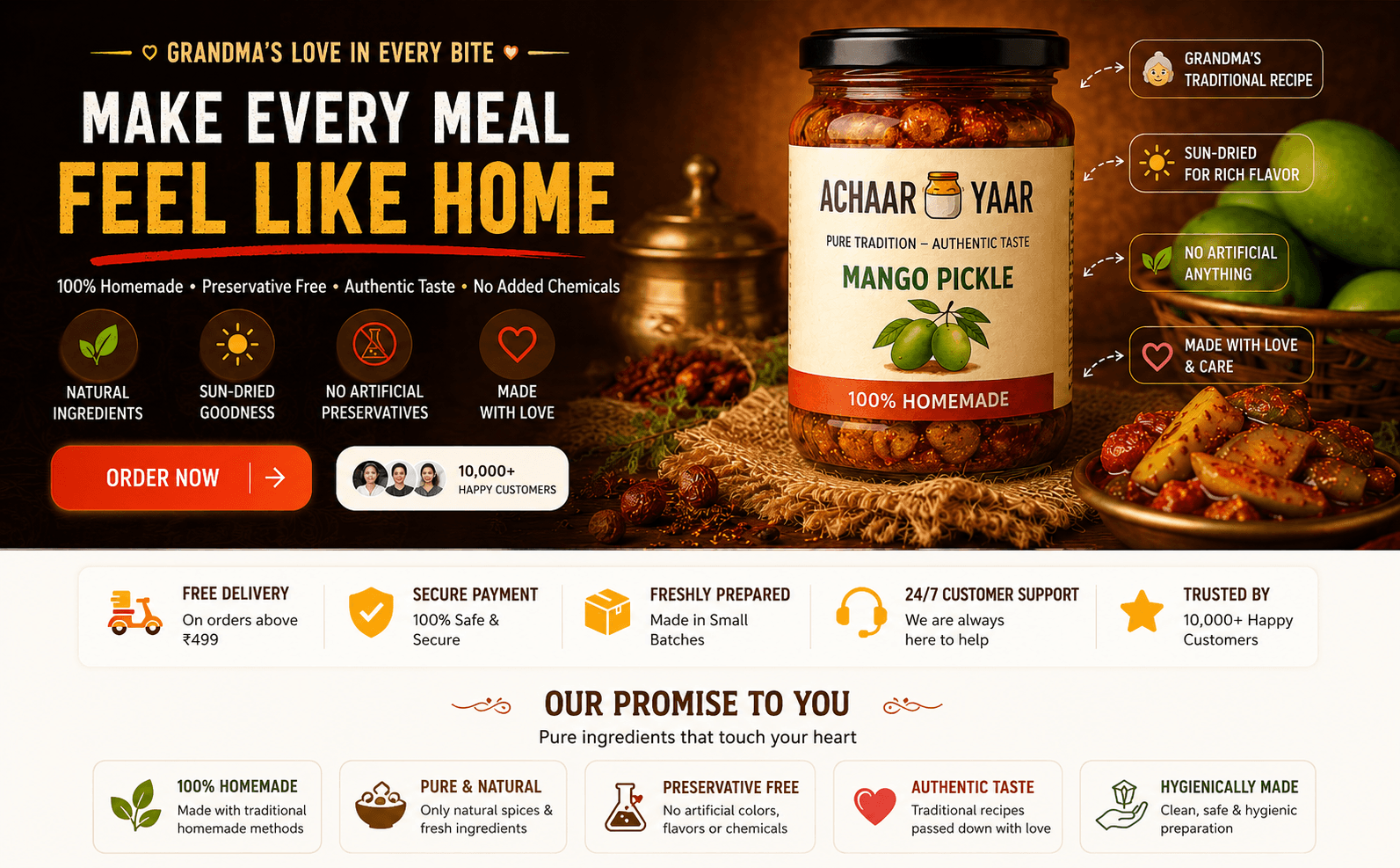 Achaar Yaar — pure tradition, authentic taste, homemade pickles made fresh in small batches with no preservatives