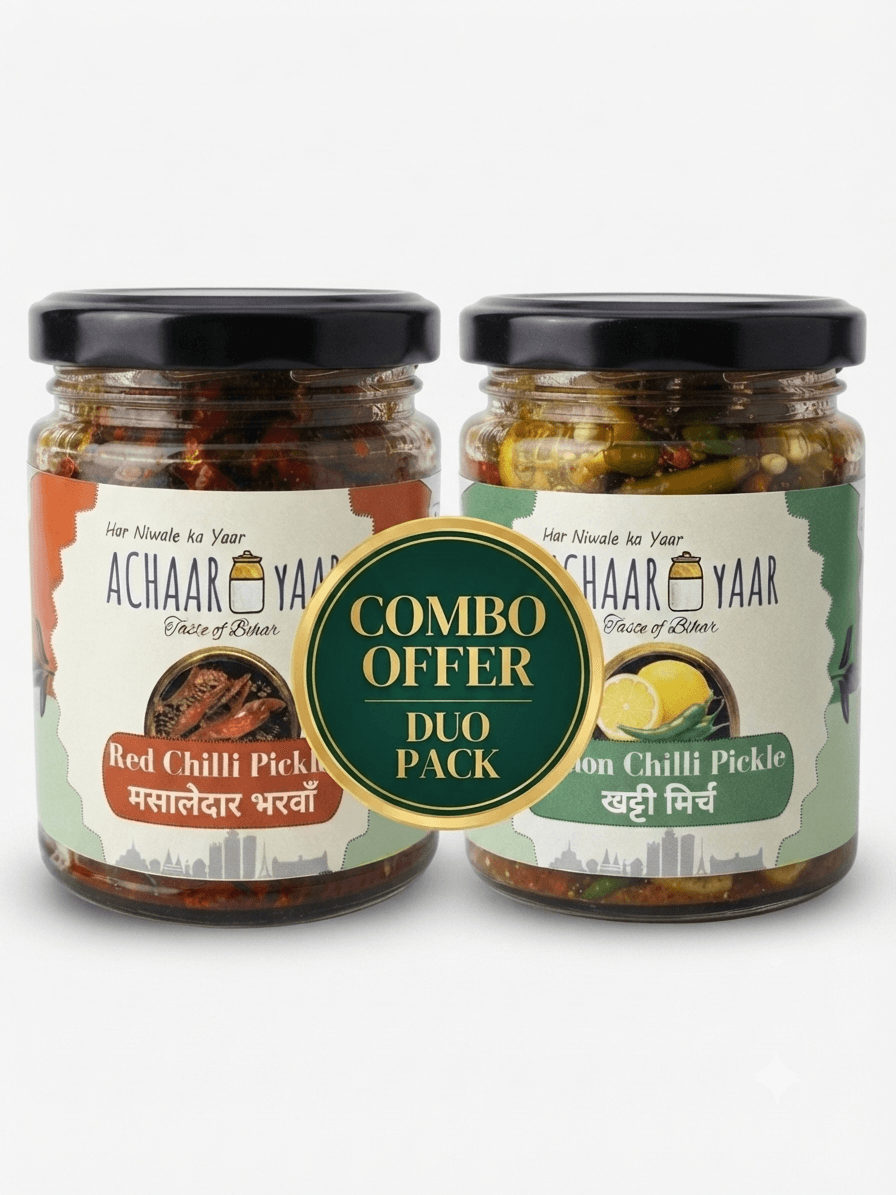 Red Chilli & Lemon Chilli Pickles β Bharwa Mircha Achaar & Nimbu Mirchi Achar | 2 Jar Combo