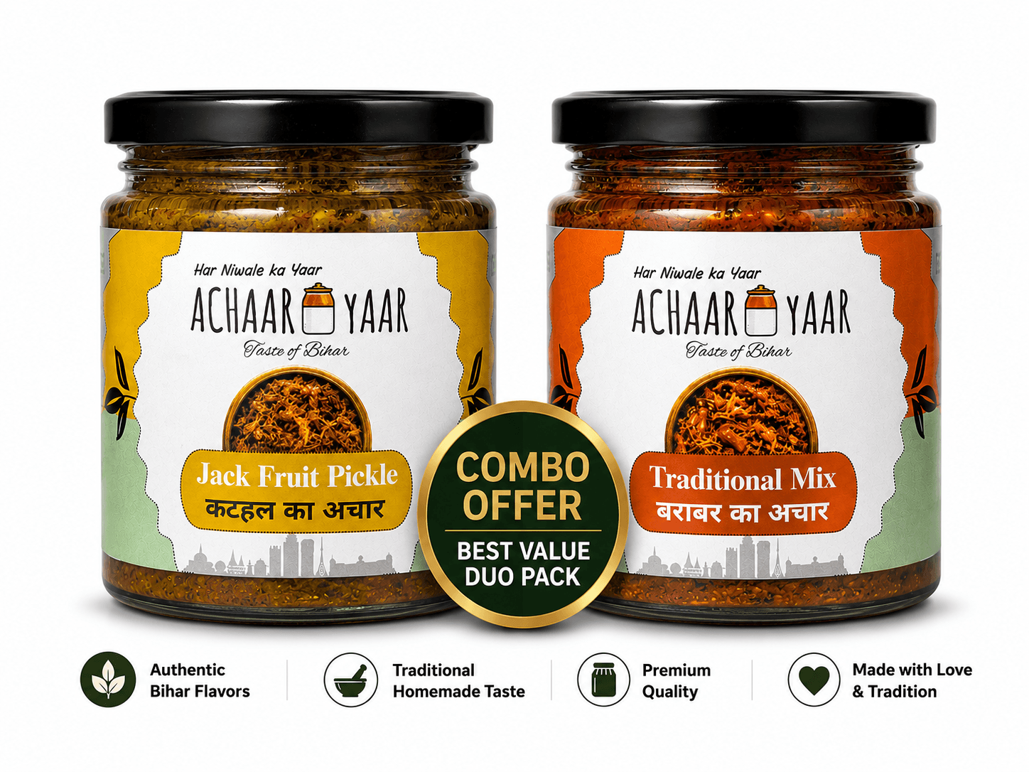 Jackfruit & Traditional Mix Pickles – Kathal Ka Achaar & Barabar Ka Achaar | 2 Jar Combo