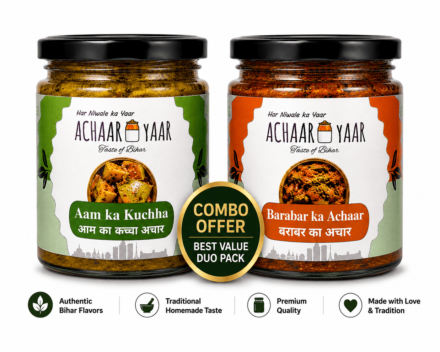 Grated Mango & Traditional Mix Pickles – Aam Ka Kuchha & Barabar Ka Achaar | 2 Jar Combo