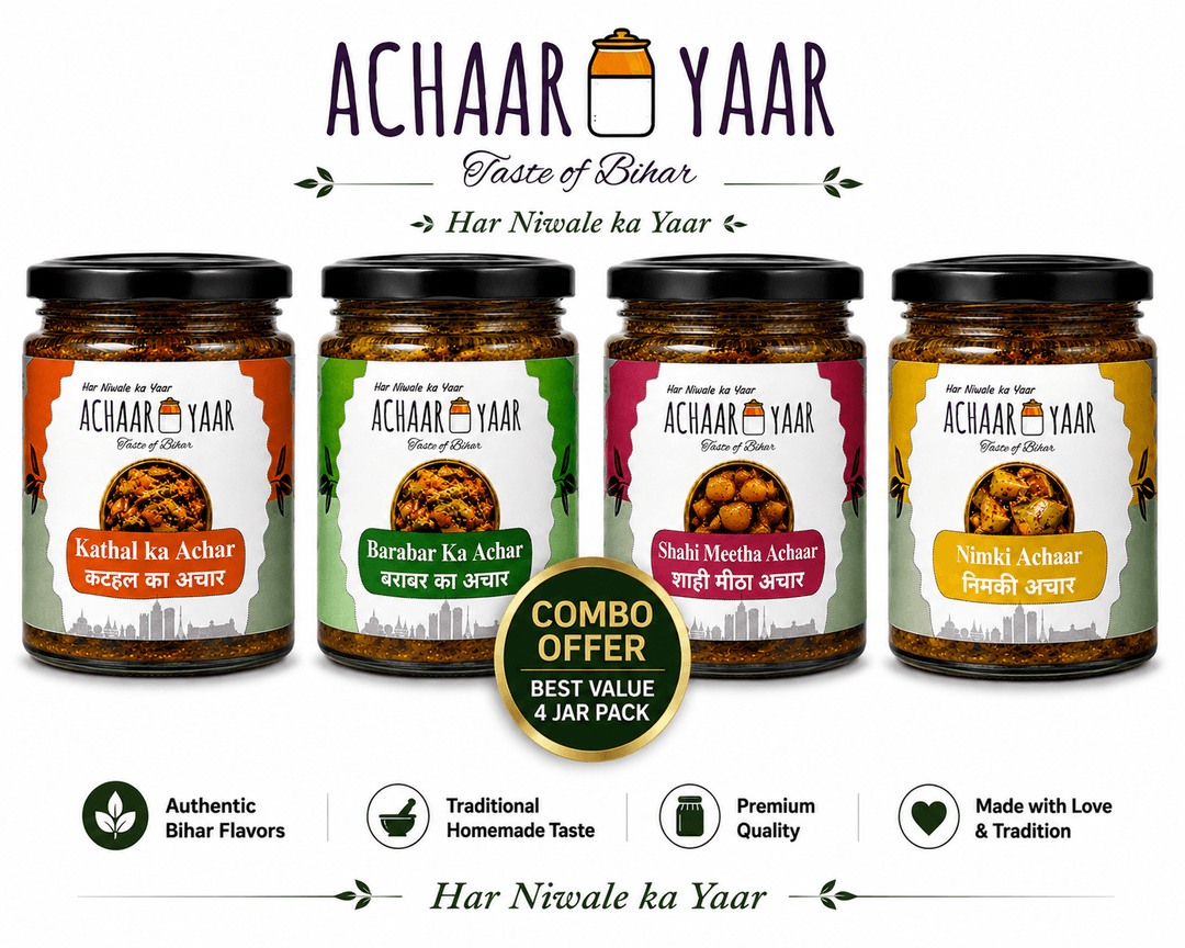 Bihar Rasoi 4-Pack - Kathal Ka Achaar, Barabar Ka Achaar, Shahi Meetha Aam and Nimki Achaar β 4 Jar Combo